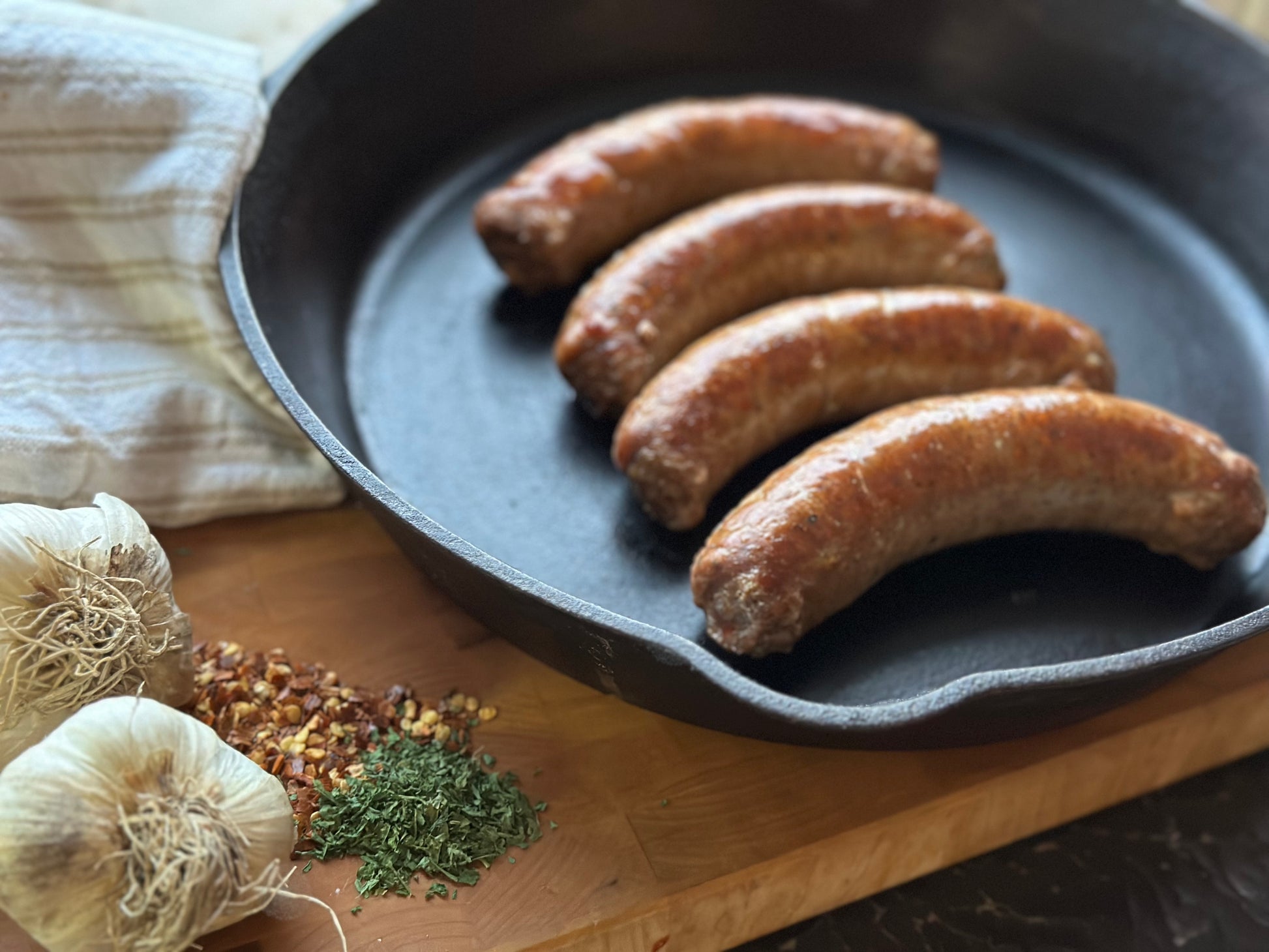 Juicy and flavorful pork sausages from Yankee Flats Meats, perfect for grilling