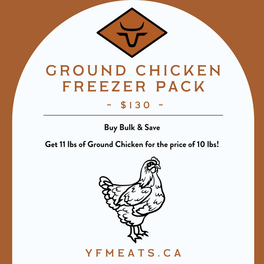 Freshly packed ground chicken in a freezer pack from Yankee Flats Meats, ideal for stocking up your freezer