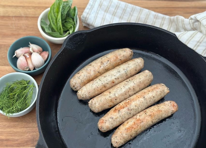 Juicy chicken sausages from Yankee Flats Meats, seasoned to perfection
