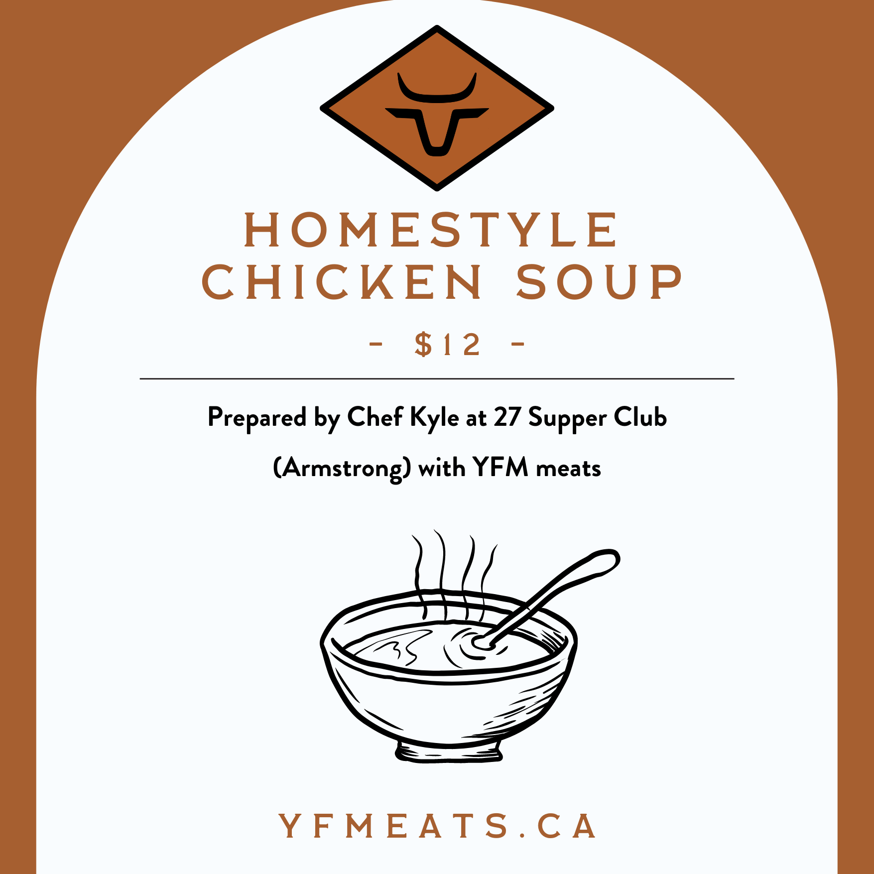 Homestyle Chicken Soup made by Chef Kyle Shore using local YFM chicken