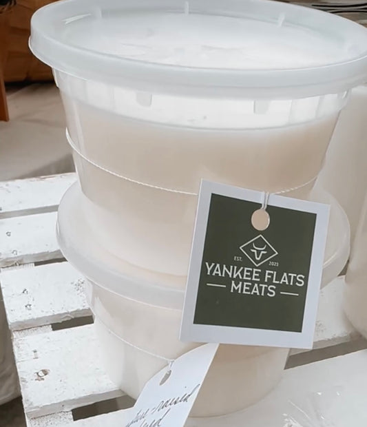 High-quality rendered tallow from Yankee Flats Meats, perfect for making rich and flavorful dishes